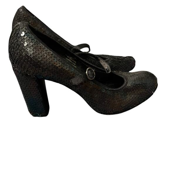 Y2K Colin Stuart Black Chunky Sequin Platform Retro Party Mary Jane Heels 11 - Picture 1 of 9